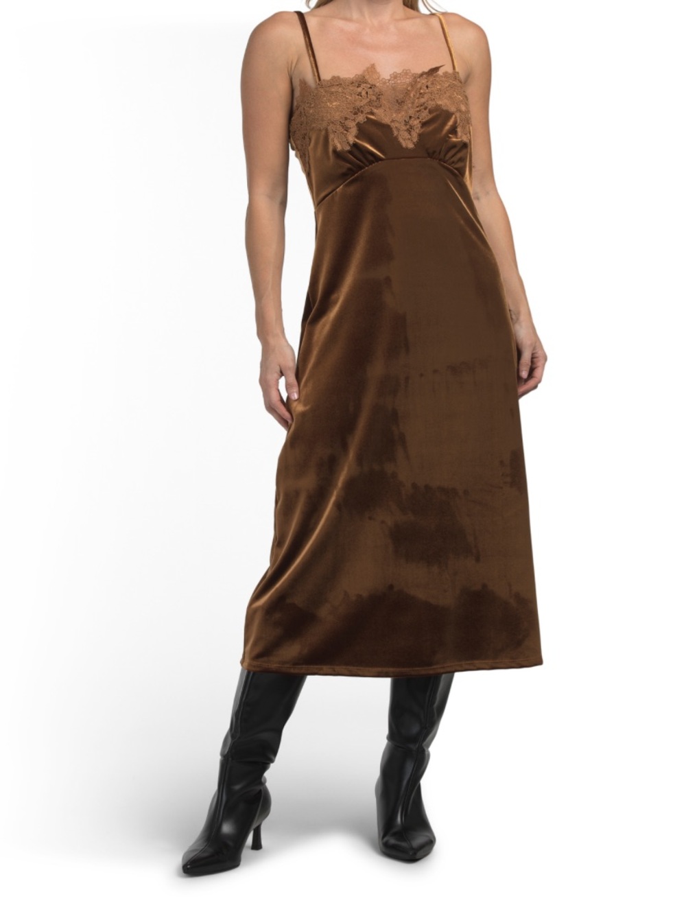 NWT Anthro favorite brand dRA Lace-Trim velvet Slip Dress in honey- XS